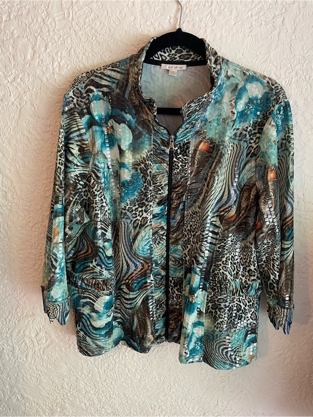 erin london Teal & Aqua Mix-Print Zip Jacket